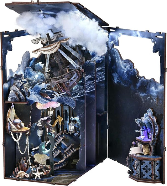 CCCDF Book Nook Kit, DIY Miniature Dollhouse Kit Tiny House Mini Booknook Craft Bookshelf Decor, 3D Wooden Puzzles for Adults, Gifts for Book Lovers (Song of The Sirens)