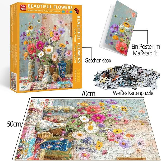 Puzzles for Adults 1000 Pieces Flowers, Puzzle 1000 Pieces, 1000 Piece Puzzle for Adults Suitable for Home Décor with 1:1 Poster Dust Free Jigsaw Puzzles (27.5"X19.6")
