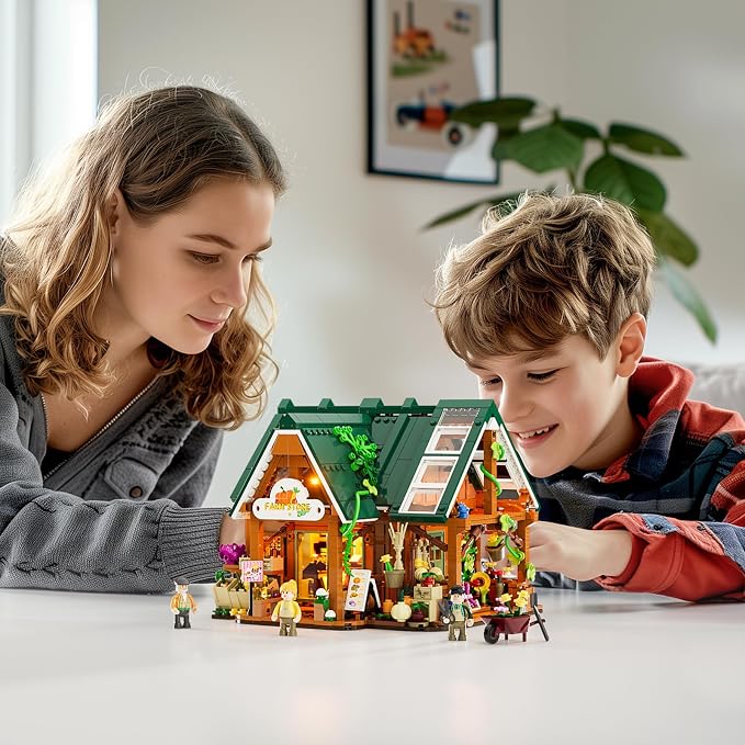 Funwhole Farm-Store Lighting Building-Bricks Set - Farm Shop LED Light Construction Building Model Set 1523 Pcs for Adults and Teen