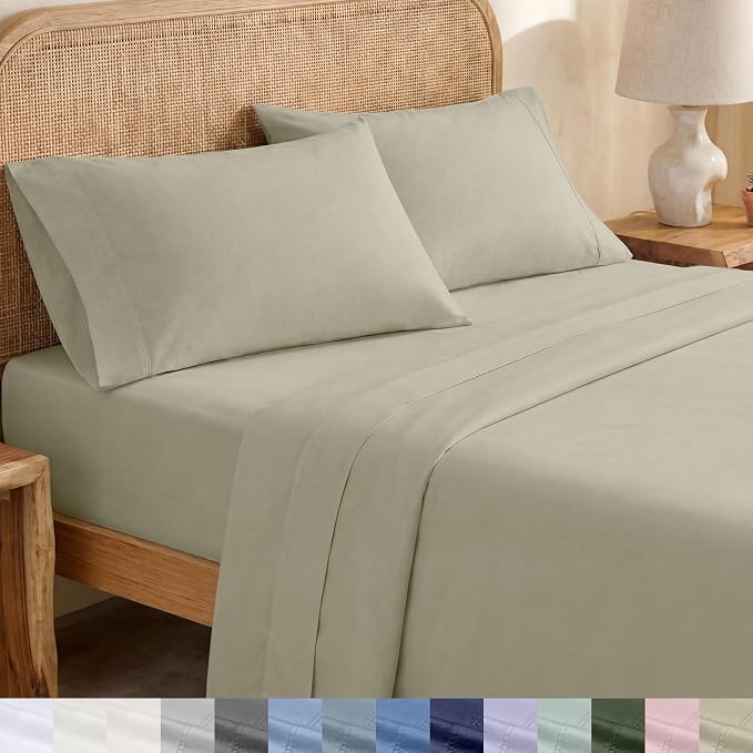 California Design Den Soft 100% Organic Cotton Sheets Twin XL Size Set - Crisp Percale Sheets with Deep Pockets, Breathable and Durable Bedding Set - Soft Taupe