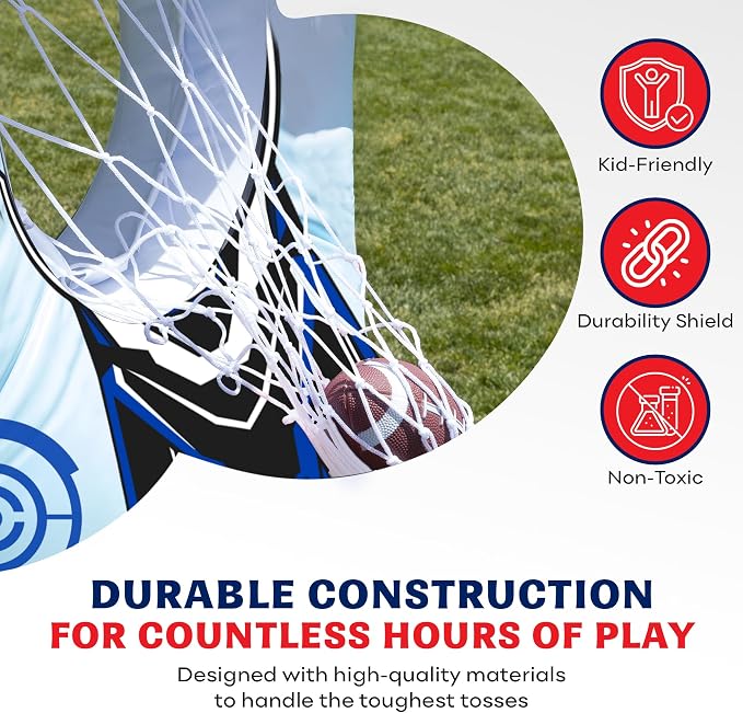 Preferred Toys 65” Inflatable Football Target Net Toss Game - Double-Sided Throwing Practice Football Stuff with Mini Balls - Backyard Tailgate Party Sports Toy for Kids & Adults