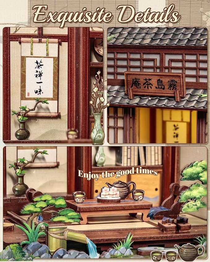 Cutefun Book Nook Kit - DIY Miniature Dollhouse Kit for Adults, Teens and Beginners, Japanese Tea Room Booknook Tiny House Bookshelf Decor 3D Wooden Puzzles, Gifts for Friends and Family (Tea House)