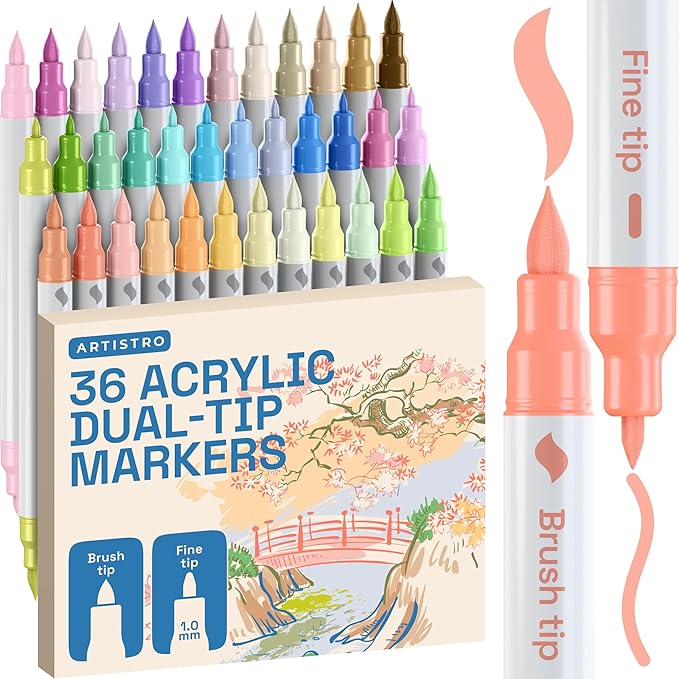 ARTISTRO 36 Pastel Acrylic Paint Markers - Paint Pens for Drawing - For Fabric, Rock, Glass, Wood, Molds - Arts & Crafts Gift for Adults, Teens, Kids, Classroom Must Haves & School Supplies