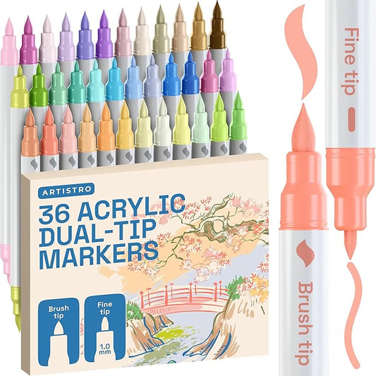 ARTISTRO 36 Pastel Acrylic Paint Markers - Paint Pens for Drawing - For Fabric, Rock, Glass, Wood, Molds - Arts & Crafts Gift for Adults, Teens, Kids, Classroom Must Haves & School Supplies