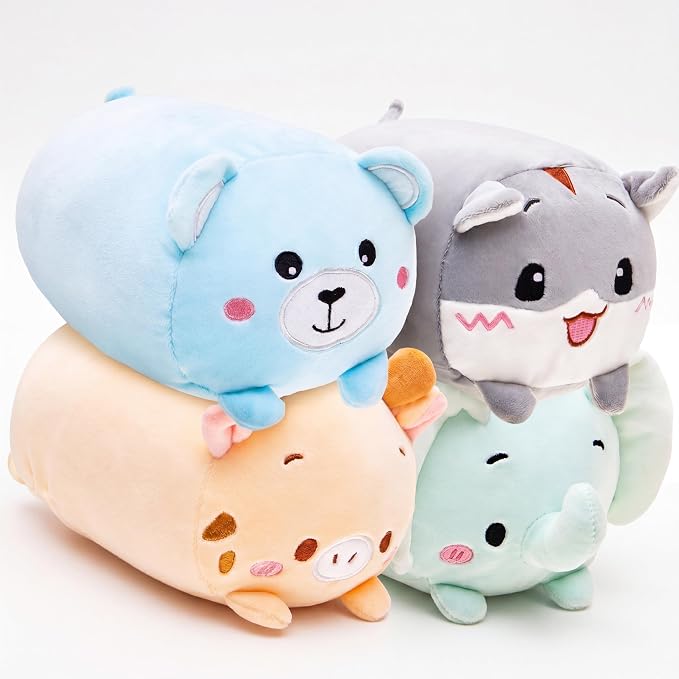 Leitee 4 Pcs Stuffed Animals Plushies Bulk 8 Inch Cute Plush Toys Plush Pillow for Boys Girls Birthday Gift Box Toys for Kids Back to School Classroom Prize Christmas Party Favors Bulk (Vivid Style)