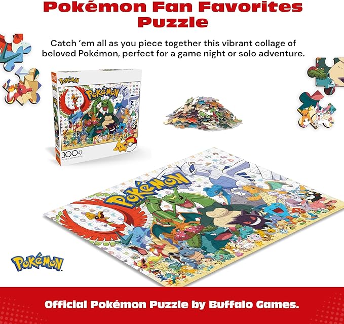 Buffalo Games Pokémon - Fan Favorites - 300 Piece Jigsaw Puzzle - 21.25 x 15 in - Precision-Cut Pieces & Fun Puzzles for Adults - Includes Bonus Full-Color Pokémon Poster