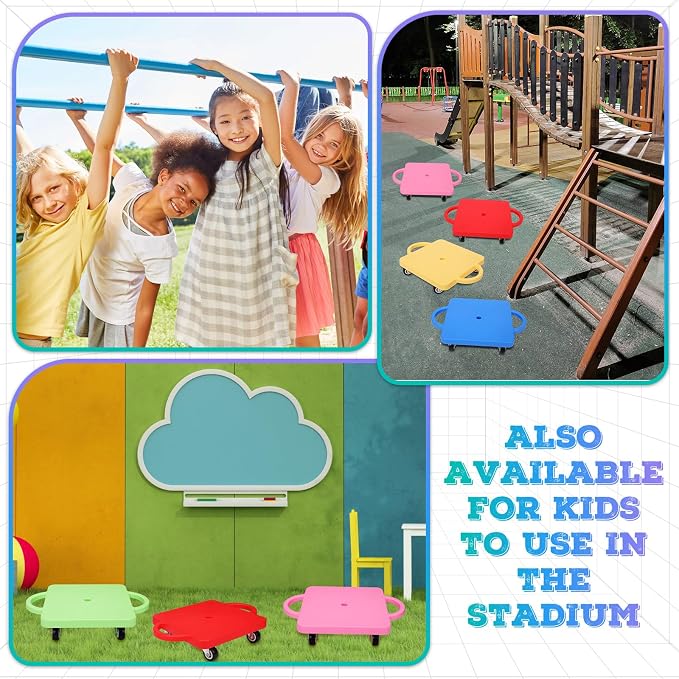 6 Pieces Sports Scooter Board Bulk Sitting Scooter Board with Handles Plastic Casters Sport Flat Scooter for Kids Children Gym Indoor Outdoor Activities Play Equipment(Light Color)