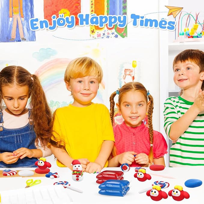 WinnerWhy 72 Pcs 38oz Air Dry Modeling Clay Ultra Light Modeling Clay for Kids DIY for Sculpting Air Dry School Gift (White, Red, Blue)