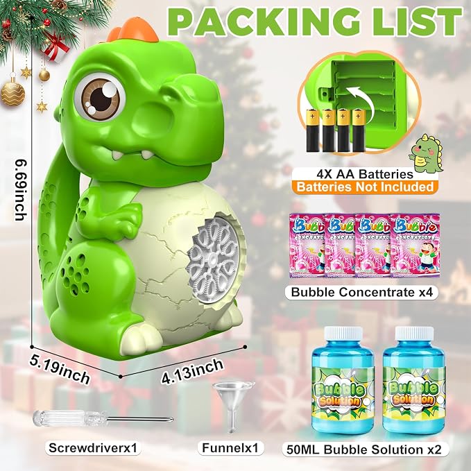 Toddler Toys Dinosaur Bubble Machine: Automatic Blower with Lights, Large 150ML Tank & Powerful Motor - Produces 15,000+ Colorful Bubbles/Min for Magical Party, Birthday