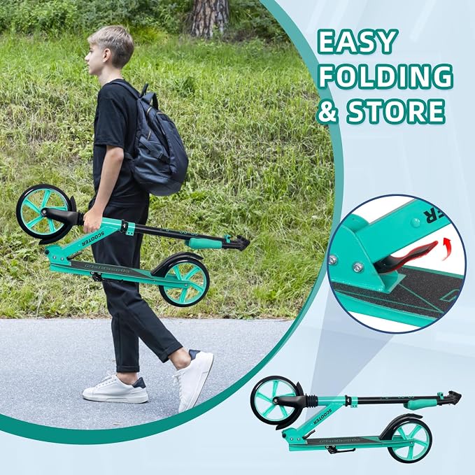 Nattork Kick Scooter for Kids 6+ Years Teens Adults - 220LB Weight Capacity, Front Shock Absorber and Adjustable Handlebar - Smooth Ride with 8" Sturdy Wheels, Ideal for Outdoor Sports