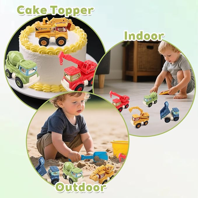 Construction Toys for Boys & Girls Ages 3–5 – Excavator, Dump Truck, Crane & Cement Mixer, Construction Vehicle Toy Set for Toddlers & Kids, Durable Play Vehicles for Pretend Play