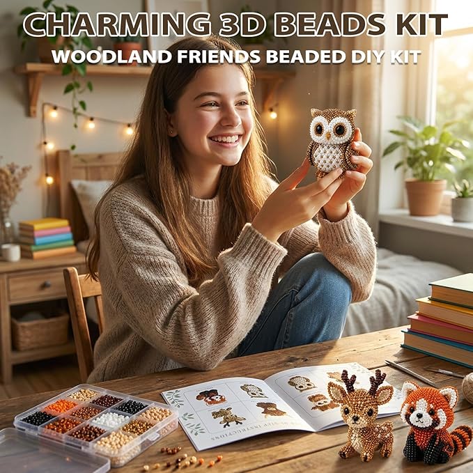 Pwewob 3D Beaded Animal Kit, Tiny Beaded Animal Kits 3D for Adults, Bead Animal Making Kit for Beginners & Craft Enthusiasts, Creative DIY Decoration Gifts for DIY Desk Decor & Creative Gift
