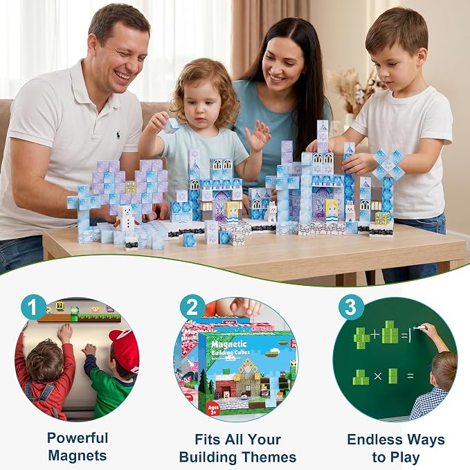200 Pack Magnetic Blocks for Kids, STEM Construction Toys with Forest Theme | Creative Educational Games for Ages 3, 4, 5, 6, 7, 8, 9, 10 | Ideal Birthday for Boys & Girls (ICE, Count, 200)