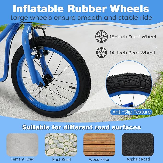 Costzon Big Wheels Kick Scooter for Kids 8+, Youth Scooter with Foldable & Height Adjustable Handlebar, Inflatable Shock Absorption Wheels, Dual Brakes for Teens, Adults, Max Load 220 LBS