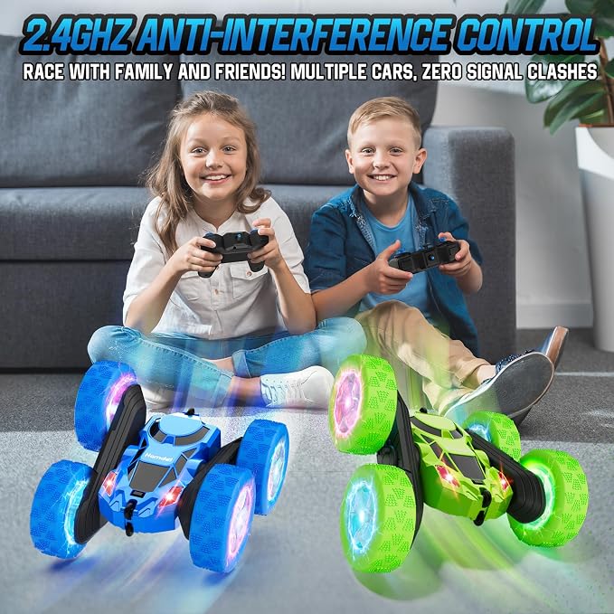 Hamdol STEM Remote Control Car for Kids Ages 6-12, 4WD RC Stunt Car with LED Wheel Lights & 360° Flips, 2.4GHz Fast Electric Toy for Boys 8-10, Educational Gift for Birthday or Valentines