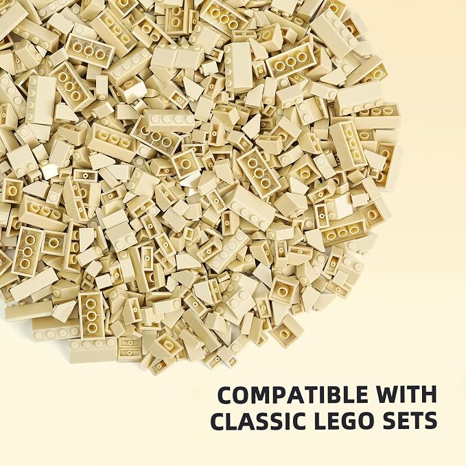 800 Pieces Building Bricks, 5 Sizes Building Pieces, Classic Slope Block Bulks - Compatible with All Major Brands, Tan