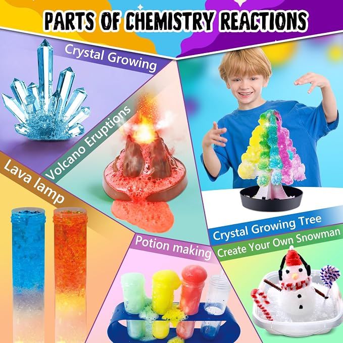 PATIFEED 110 Science Experiments Kit for Kids, Educational Science Lab Chemistry Set, Birthday Toys Gifts for Boys Girls, Volcano Eruption, Crystal