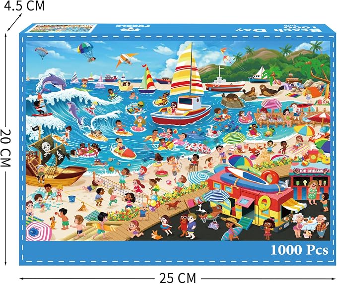 Summer Beach Puzzles for Adults 1000 Pieces, Letters on Back, Impossible Hard Difficult Challenging, Precise Interlocking Pieces, Home Wall Decoration & Ideal Gift