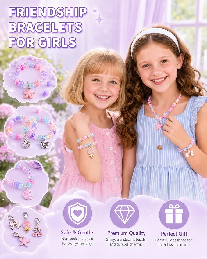 STACTCUTE Bracelet Maker Machine for Girls 6-12, Mess-Free DIY Charm Jewelry Making Kit with 800+ Beads and Mechanical Spinner, No Battery Bead Stringing Toy, Birthday Gifts for Kids 6 7 8(Purple)