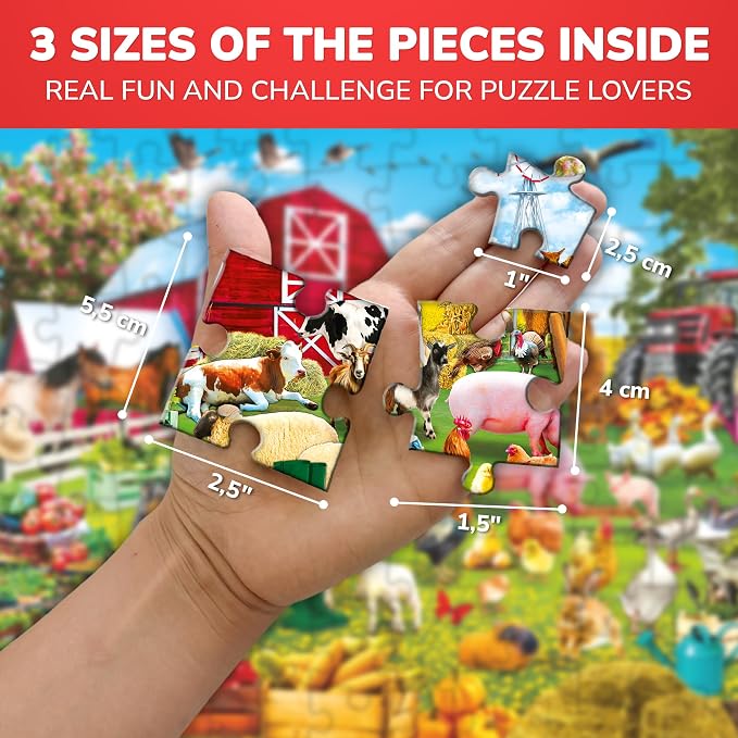 QUOKKA 100 Piece Puzzles for Kids Ages 4-6 – Floor Kids Puzzles Ages 6-8 Year Old – Toy for Learning Farm Animals for 8-10 yo – Jigsaw Toddler Game for Boy and Girl Ages 3-5