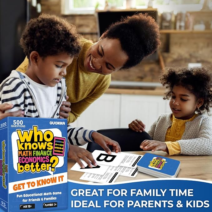 Board Games for Kids 8-12 – STEM Family Card Games for Kids and Adults –Trivia Cards for Family Game Night – Who Knows Math Finance Economics Better – Fun Card Game for Families and Teens