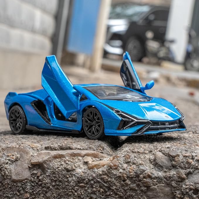 BDTCTK Lamborghini Sián FKP37 Diecast Car Models,1/36 Zinc Alloy Toy Pull Back Vehicles Toy Cars for Toddlers Kids Boys Girls Gift (Blue)