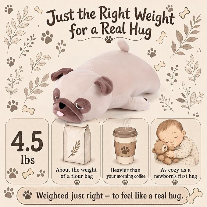 gnomantic Pug Weighted Stuffed Animals - 21 Inch 3.5 Pounds Weighted Plushies Pug - Big Bulldog Plush Stuffed Animals Pillow - Cute Plush Toys Gifts for Kids & Adults