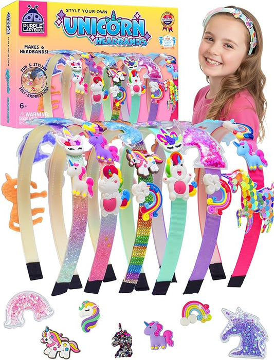 PURPLE LADYBUG DIY Unicorn Girls Headbands - Unicorn Gifts for Girls 4-6, 7 Year Old Girl Birthday Gifts Idea, Fun Hair Accessories Set for Age 5 6 7 8 9 10, Arts and Crafts for Kids Ages 6-8