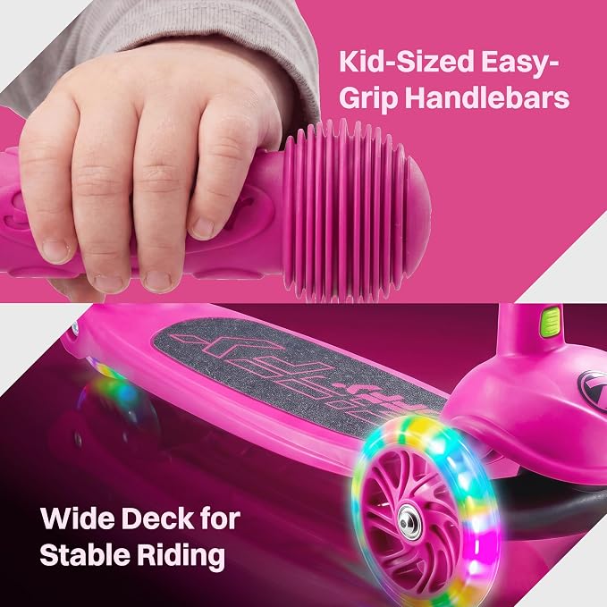 JOVA ZIFFY Multicolor 3 Wheel Scooter for Kids 3-5, Toddler Kick Scooters with LED Light-Up Wheels for Boys and Girls, 5 Adjustable Height and Lean-to-Steer Design, Support up to 110 lbs