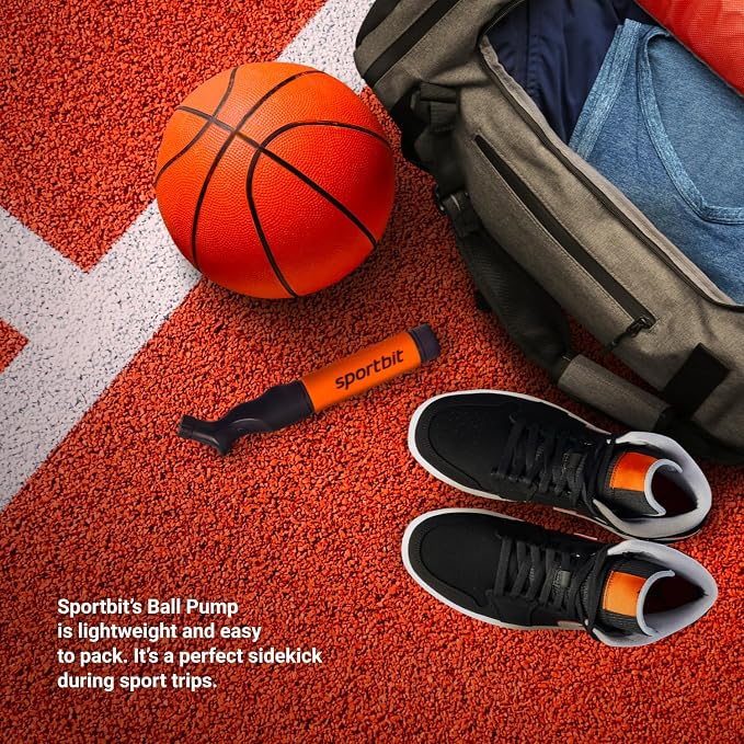 SPORTBIT Ball Pump for Sports Balls - Push & Pull Inflating System - Hand Pump for Exercise Balls - Volleyball Pump, Basketball Inflator, Ball Air Pump - Goes with 5 Needles Set