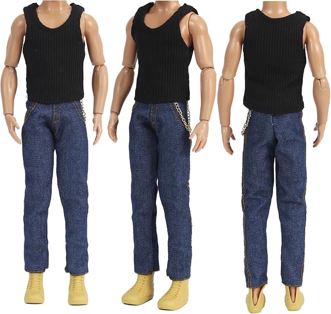 E-TING 10 Sets Casual Varsity Jacket Set= 5 Sets Casual Outfit for 12″ Boy Doll with 5 Pairs Shoes (Vintage Lightweight Suede Bomber Jackets+ Casual Wear Clothes )