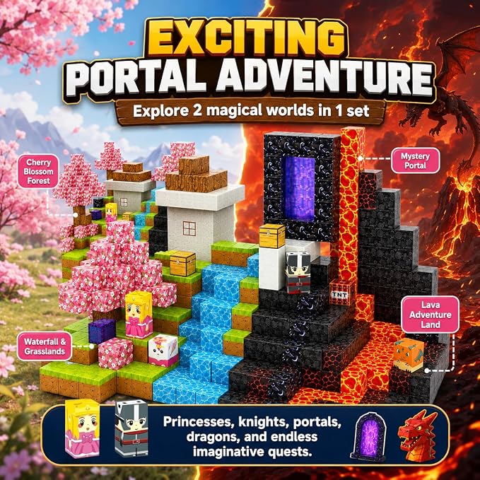 Magnetic Building Blocks 100PCS, Lava Volcano Themed Magnetic Cubes Set for Kids Ages 3+, STEM 3D Magnet Tiles Educational Construction Toys Sensory Montessori Stacking Blocks Gifts for Girls Boys