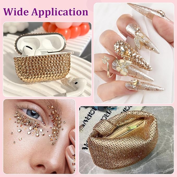 25000Pcs Resin Rhinestones for Crafting, Champagne 2-6mm Mixed Sizes Non Hotfix Flatback Gems with 1Pcs Glue, Bedazzling Crystal for DIY Craft Clothing Mugs Tumblers Shoes Fabric Decor Nail Art