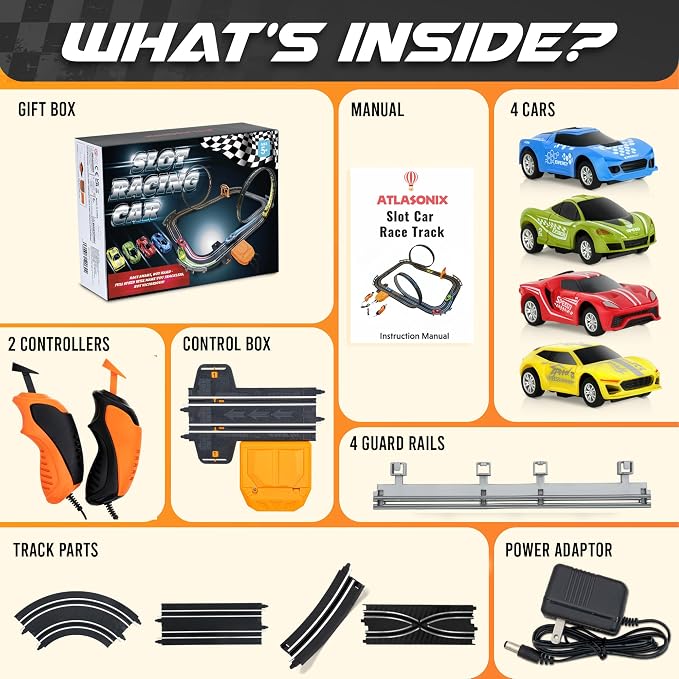 Slot Car Race Track Sets, Race Tracks for Kids Ages 4-8 | 1:64 Scale Cars, Race Car with 4 High Speed Cars, Electric Slot Car Race Track Sets, Remote Control Car