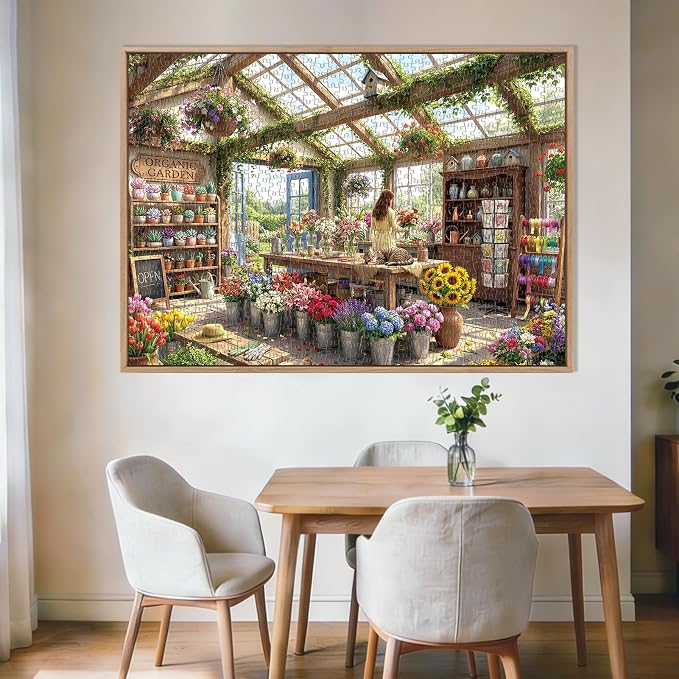 Cozy Flower Shop Puzzles for Adults 1000 Pieces,Challenging Jigsaw Puzzles for Adults,Difficult Impossible Puzzle for Family Game Night,Puzzle with Letters on Back,Recycled Paper Jigsaw Puzzle