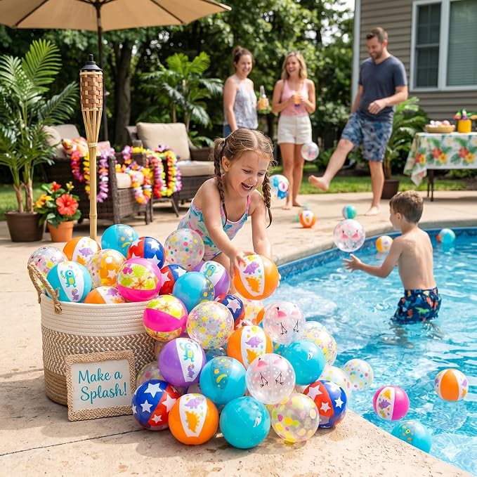 Fun Express Mini Beach Balls Bulk Set 50 Pack - 5 Inch Inflatable Pool Toys for Kids Ages 4-8 | Colorful Beach Games for Pool Party Decorations, Summer Birthday Favors & Outdoor Water Play Activities
