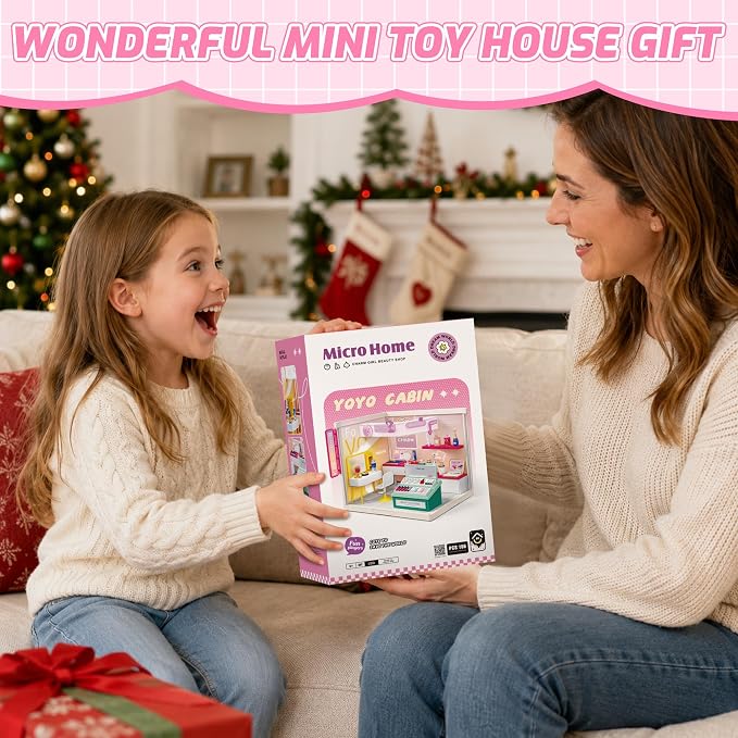 MINDNOOK DIY Miniature House Kit, LED Light-Up Dollhouse, Mini Dollhouse Building Set with Furniture, Craft Hobby Gift for Adults, Teens & Kids Ages 6+ (Cosmetics Store)