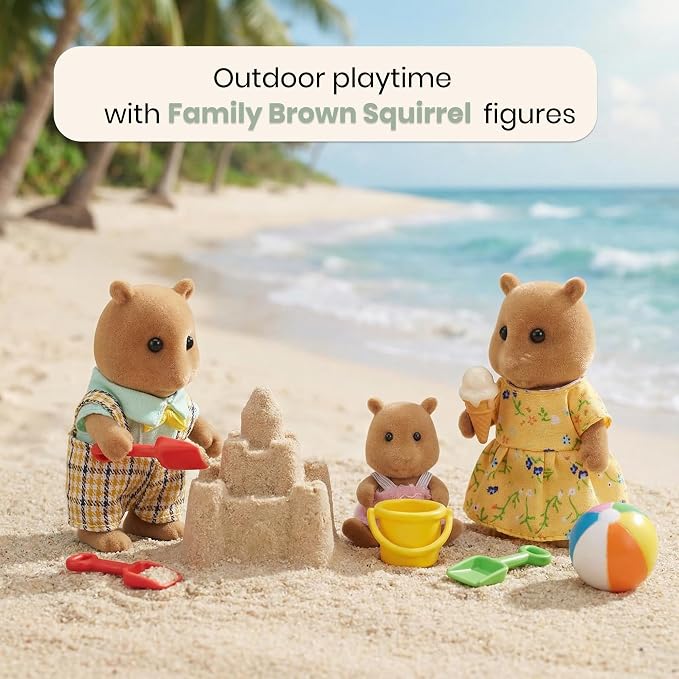 Family Brown Squirrel Figures — Set of 3 Collectible Flocked Mini Dolls with Removable Clothes, Dollhouse Pretend Play Set for Kids Ages 3+