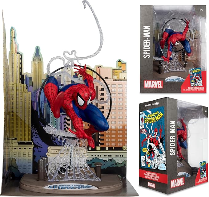 McFarlane Toys - Marvel Spider-Man 1:6th Scale Posed Figure with Scene & Comic (Based on The Amazing Spider-Man #301)