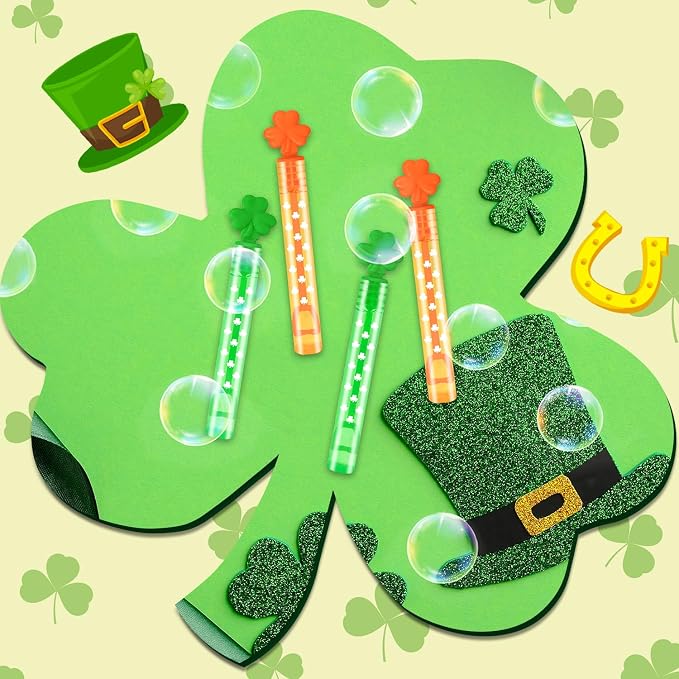 Bulk Saint Patricks Day Party Favors Supplies Goodie Bag Fillers for Kids 100 Pack,Mini Bubble Wand Toys Gifts for Toddlers,St Patrick's Day Classroom Activities Game Prizes Shamrock Accessories Decor