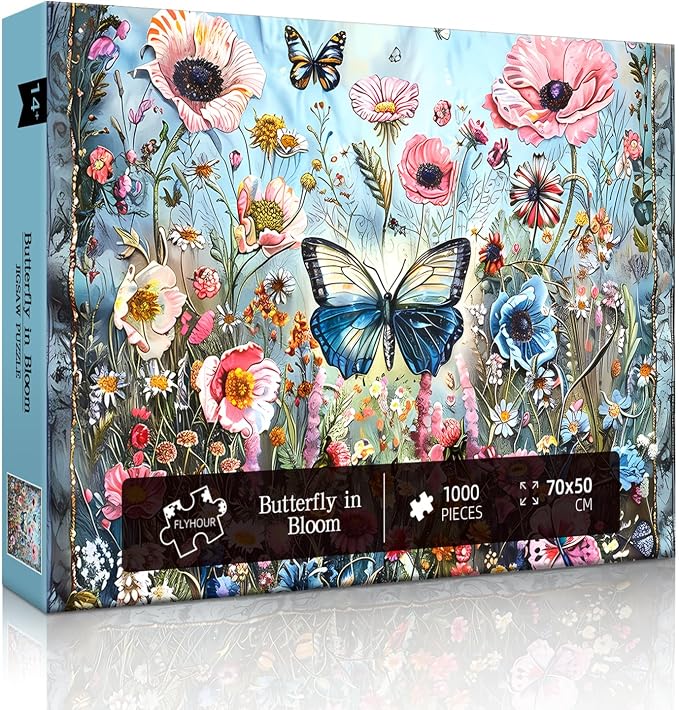 Butterfly in Bloom 1000 Piece Puzzles for Adults,Challenging Jigsaw Puzzles for Adults 1000 Pieces,Hard Difficult Impossible Puzzle for Family Game Night,Puzzle with Letters on Back Games