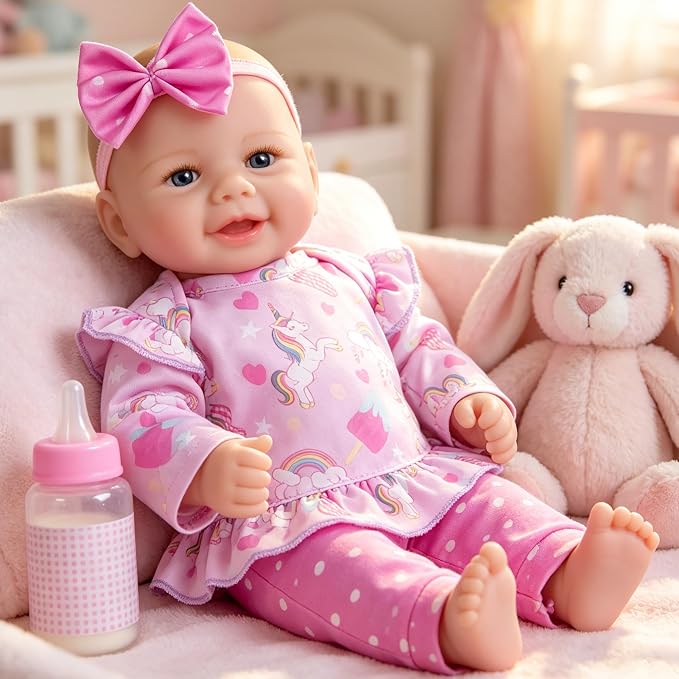 Milidool Baby Dolls - 17Inch Cute Realistic Baby Doll Poseable Smiling Real Life Baby Dolls with Complete Accessories for 3+ Years Old Gifts
