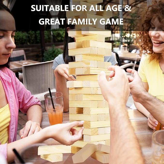 Megwoz Medium Tumble Tower Games for Kids and Adults 57 Blocks New Zealand Pine Wooden Blocks Stacking to 3FT Family Game for Indoors Outdoors Yard Games for Family