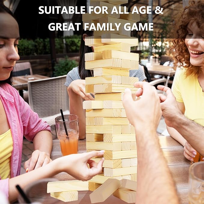 Megwoz Medium Tumble Tower Games for Kids and Adults 66 Blocks New Zealand Pine Wooden Blocks Stacking to 3.5FT Family Games for Indoors Outdoors Yard Games for Family