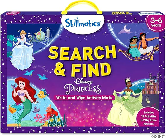 Skillmatics Search and Find Disney Princess Educational Game - Reusable Preschool Learning Activity, Perfect for Toddlers & Kids, Screen-Free Fun, Art & Crafts, Gifts for Boys & Girls Ages 3, 4, 5, 6