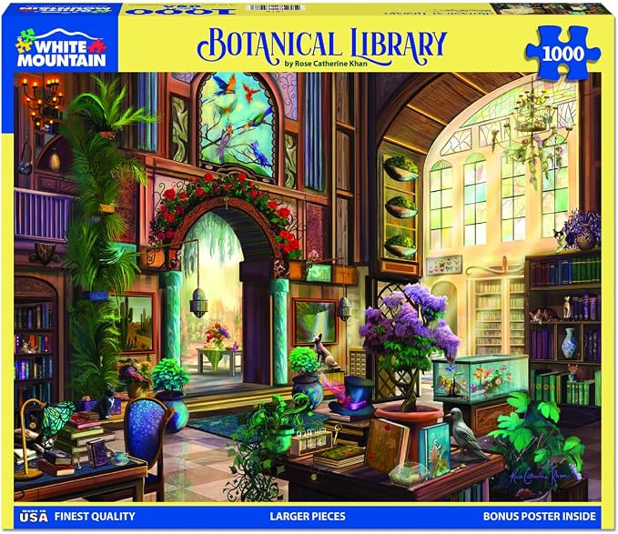 White Mountain 1000 Piece Jigsaw Puzzle Cozy Reading Books Puzzles with Large Pieces for Adults and Family 24"x30" - Botanical Library
