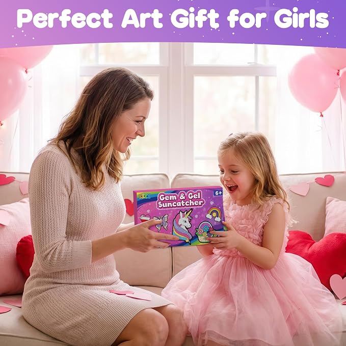Diamond Painting Suncatcher Kits for Kid: 5PCS Gem Window Art Suncatcher Birthday Gifts Kit for Girls Ages 4 5 6 7 8 9 10 Years Old - DIY Creative Kids' Mosaic Kits Diamond Art Crafts Toys