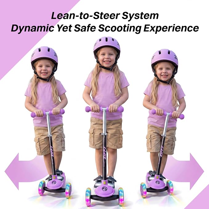 JOVA ZIFFY Multicolor 3 Wheel Scooter for Kids 3-5, Toddler Kick Scooters with LED Light-Up Wheels for Boys and Girls, 5 Adjustable Height and Lean-to-Steer Design, Support up to 110 lbs