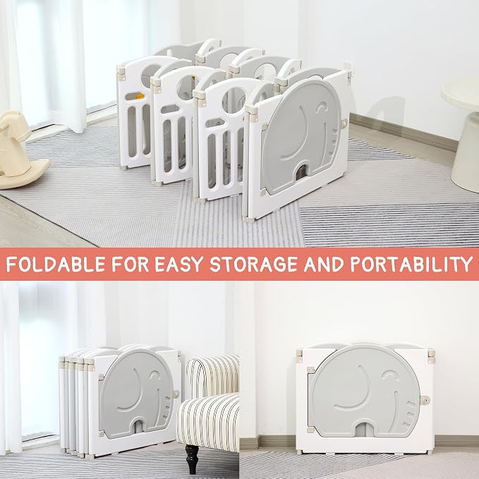 Baby Playpen, 18-Panel Foldable Play Pen for Babies and Toddlers, Indoor Outdoor Baby Fence with Sensory Play Panel, Adjustable Shape Activity Play Center, Portable & Easy Assemble