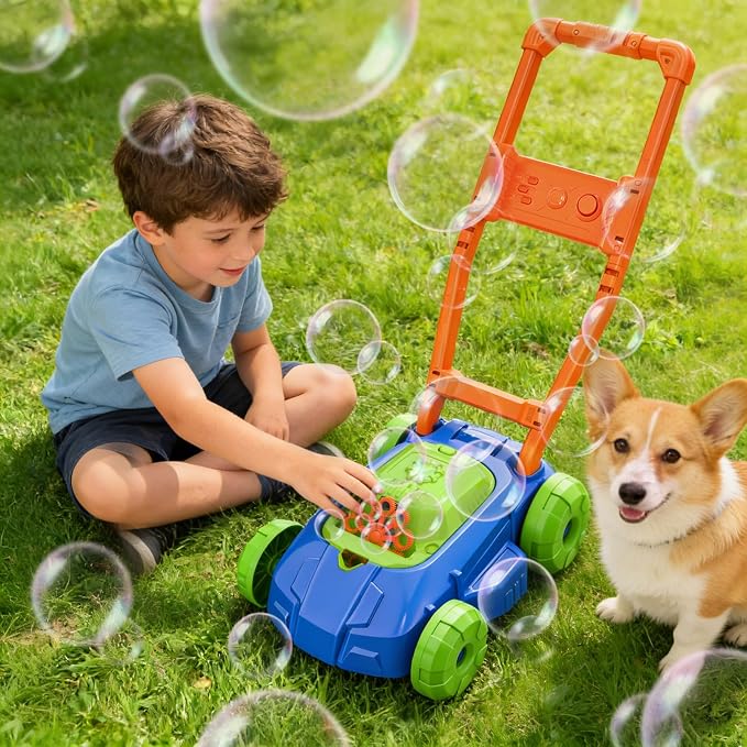 Bubble Lawn Mower for Toddlers 1-3, Automatic Bubble Blowing Machine Pretend Summer Gardening Play Bubble Toys for Age 1 2 3 Year Old Boys Girls Indoor Outdoor Use,Green